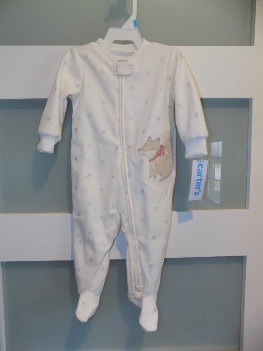 Carter's Cream Color W/Fox LS 2 Way Zipper Footie Size 6 Months Girl's New